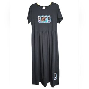 Cactus Bay Apparel by Lynee Black Hand Painted Maxi T-Shirt Dress Y2K Size Large